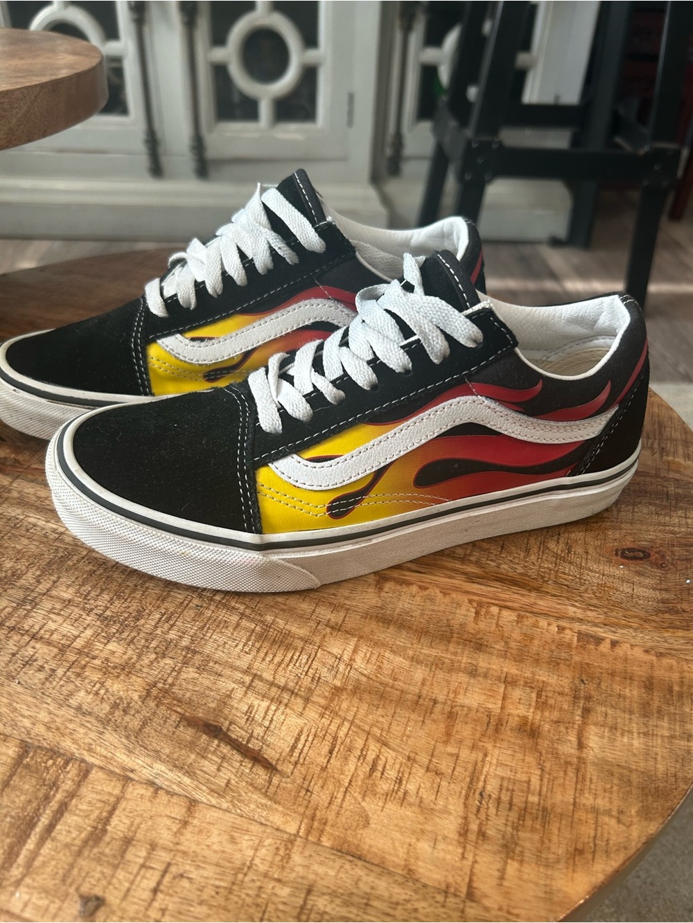 Vans Kids Old Skool Sneakers with Yellow-Red Flame Accents